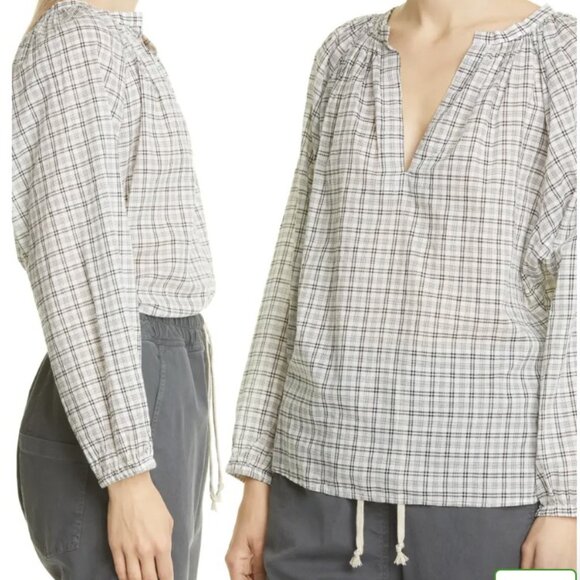NWT Nili Lotan Brooke Check Plaid Cotton Blouse Top Shirt Size Small Grey White - Picture 3 of 14